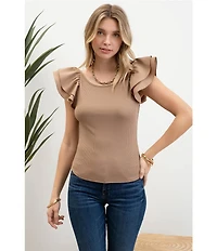 Blu Pepper Short Ribbed Flutter Sleeve Knit Top