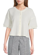 Blu Pepper Short Sleeve Button Front Top Tee