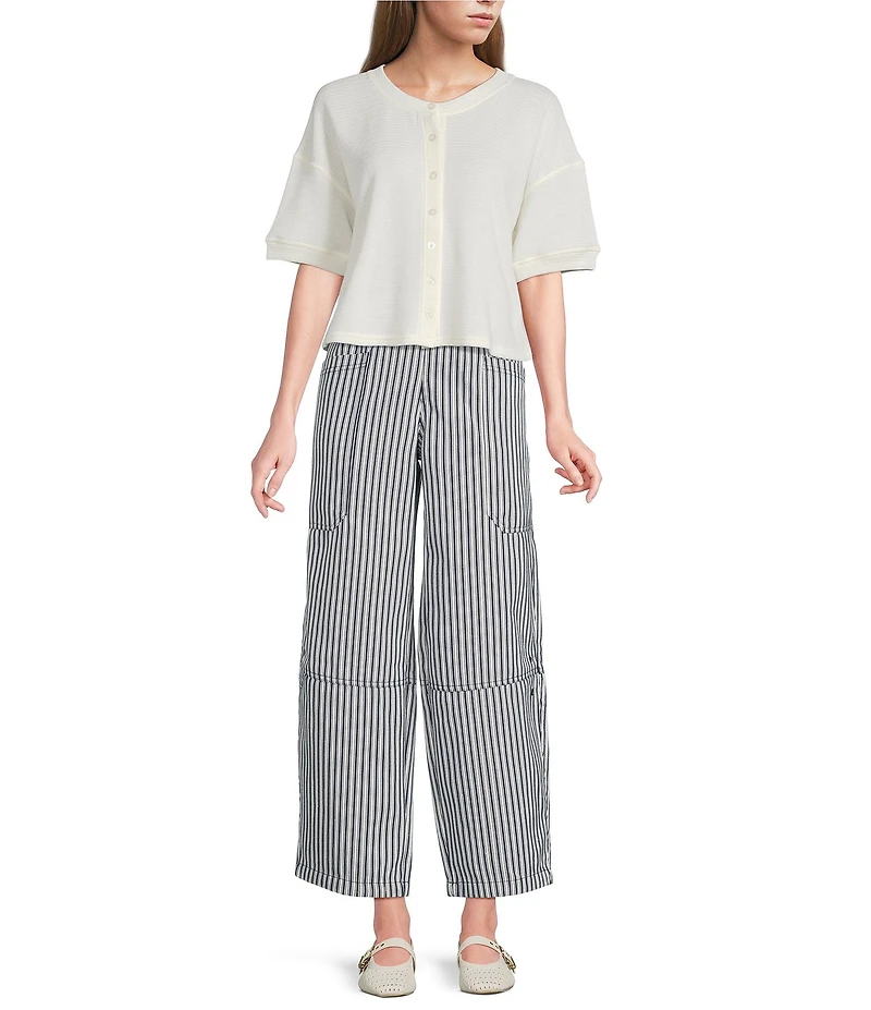 Blu Pepper Short Sleeve Button Front Top Tee