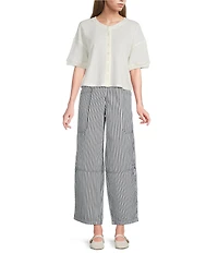 Blu Pepper Short Sleeve Button Front Top Tee