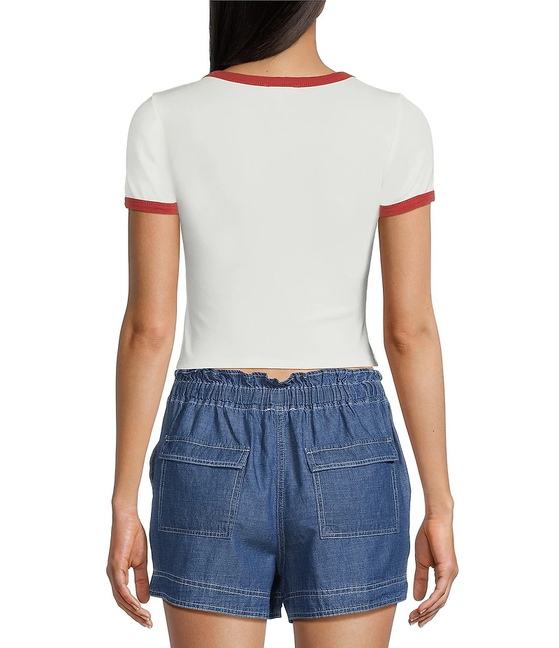 Blu Pepper Short Sleeve Graphic Knit Crop Tee