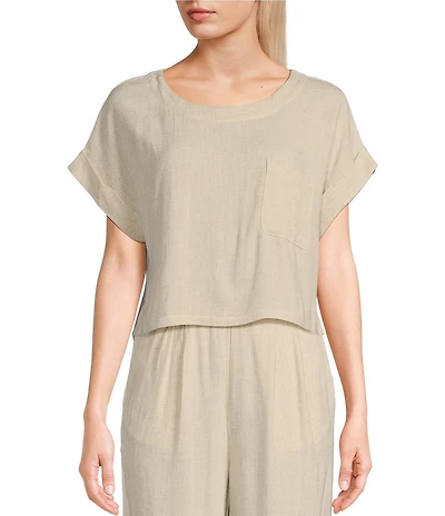 Blu Pepper Short Sleeve Linen Blend Coordinating Box Top