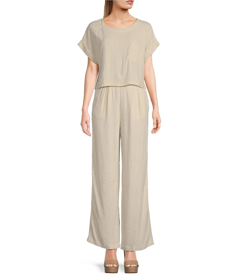 Blu Pepper Short Sleeve Linen Blend Coordinating Box Top