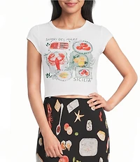 Blu Pepper Short Sleeve Printed Graphic Cropped Baby Tee