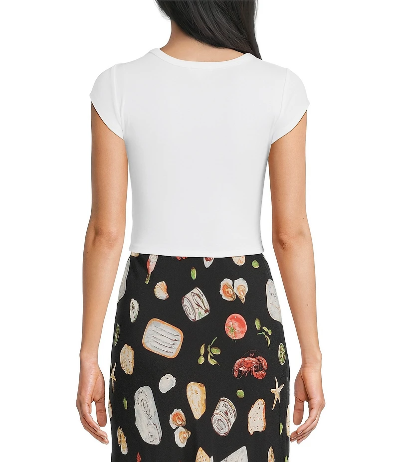 Blu Pepper Short Sleeve Printed Graphic Cropped Baby Tee