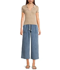 Blu Pepper Short Sleeve Snap Front Knit Top