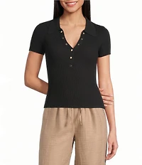 Blu Pepper Short Sleeve Snap Front Knit Top