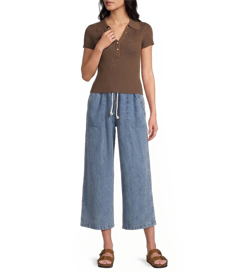 Blu Pepper Short Sleeve Snap Front Knit Top