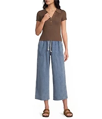 Blu Pepper Short Sleeve Snap Front Knit Top