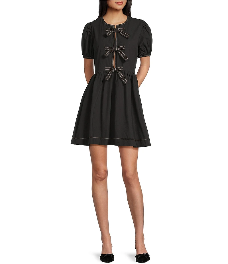 Blu Pepper Short Sleeve Tie Front Baby Doll Dress