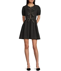Blu Pepper Short Sleeve Tie Front Baby Doll Dress