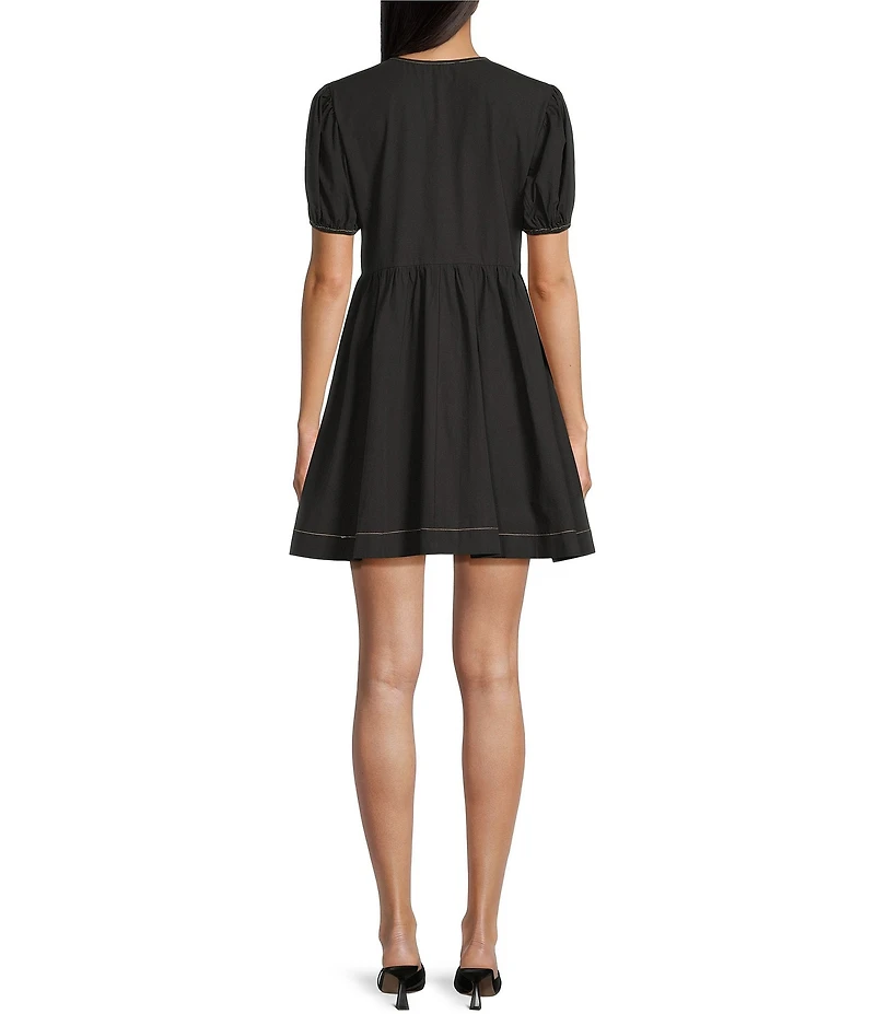 Blu Pepper Short Sleeve Tie Front Baby Doll Dress