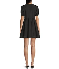 Blu Pepper Short Sleeve Tie Front Baby Doll Dress