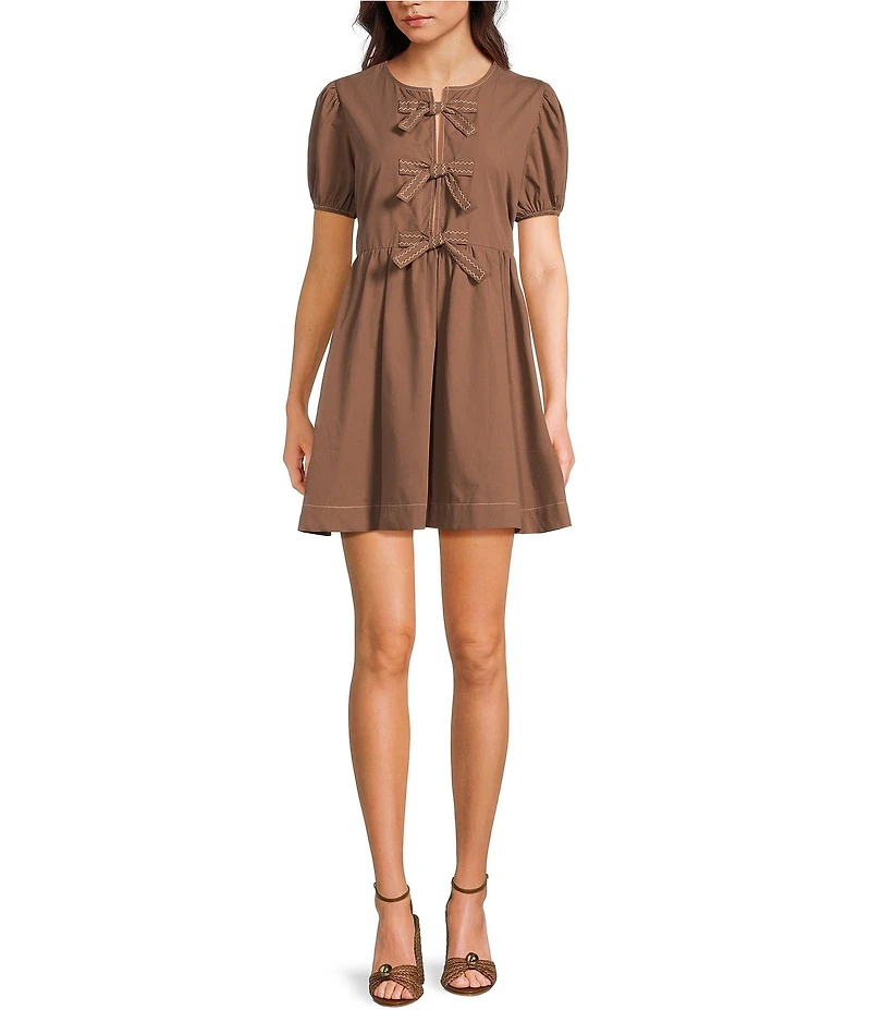 Blu Pepper Short Sleeve Tie Front Baby Doll Dress