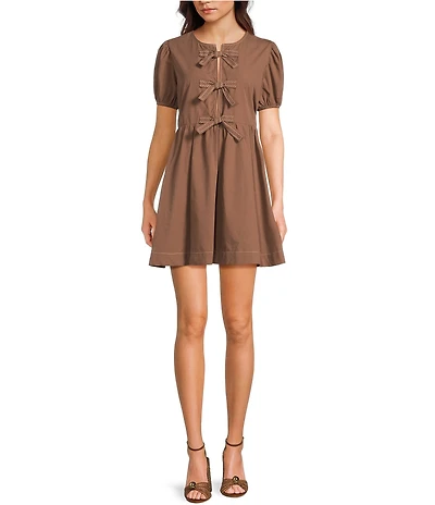 Blu Pepper Short Sleeve Tie Front Baby Doll Dress