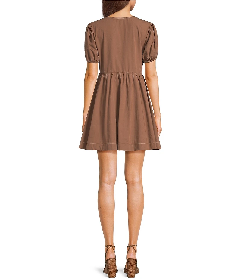 Blu Pepper Short Sleeve Tie Front Baby Doll Dress