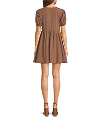 Blu Pepper Short Sleeve Tie Front Baby Doll Dress