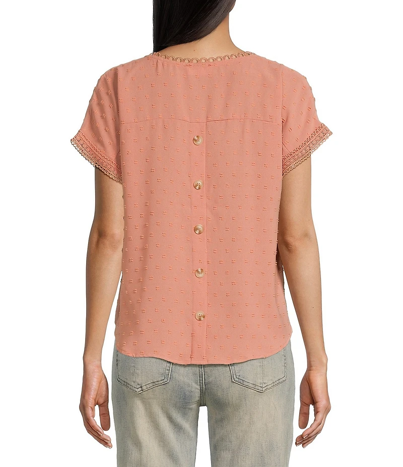 Blu Pepper Short Sleeve V-Neck Scallop Lace Trim Top