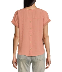 Blu Pepper Short Sleeve V-Neck Scallop Lace Trim Top