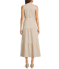 Blu Pepper Sleeveless Button Front Belted Tiered Midi Dress