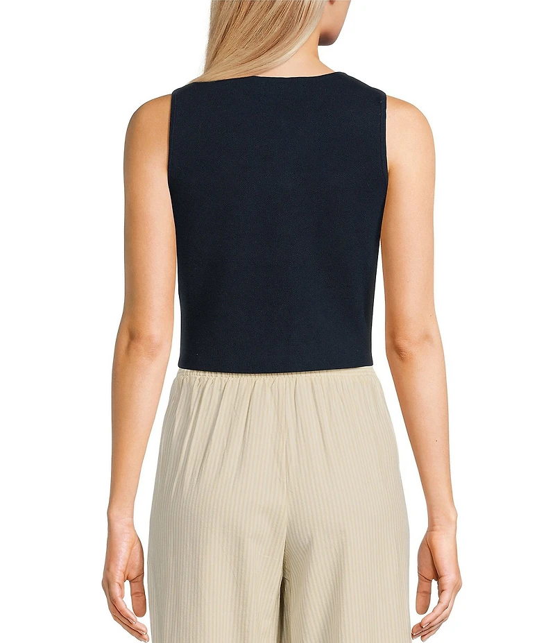 Blu Pepper Sleeveless Knit Button Front Split Hem Cropped Sweater Vest