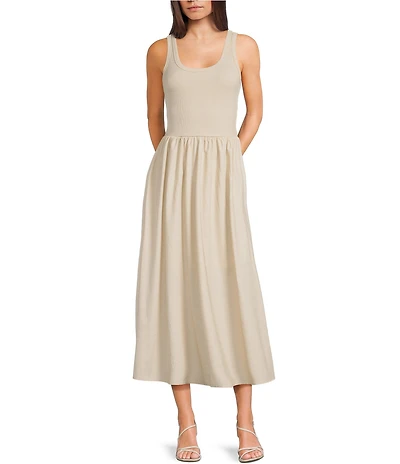 Blu Pepper Sleeveless Mixed-Media Midi Dress