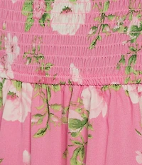 Blu Pepper Sleeveless Smoke Floral Tiered Ruffle Midi Dress