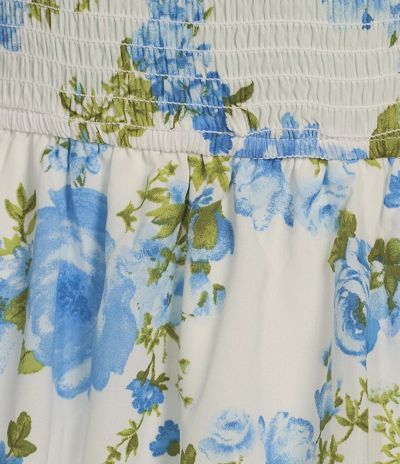 Blu Pepper Sleeveless Smoke Floral Tiered Ruffle Midi Dress