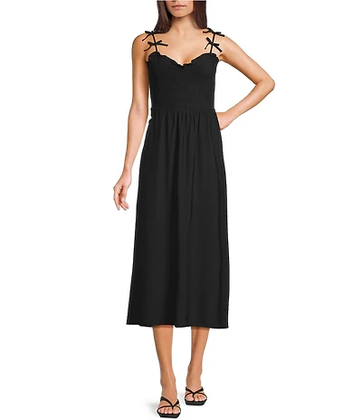 Blu Pepper Smocked Bow Strap Midi Dress