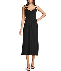 Blu Pepper Smocked Bow Strap Midi Dress