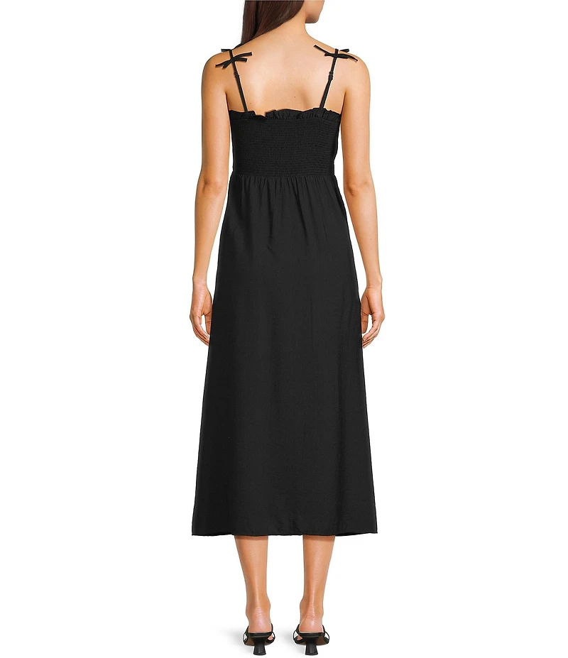 Blu Pepper Smocked Bow Strap Midi Dress