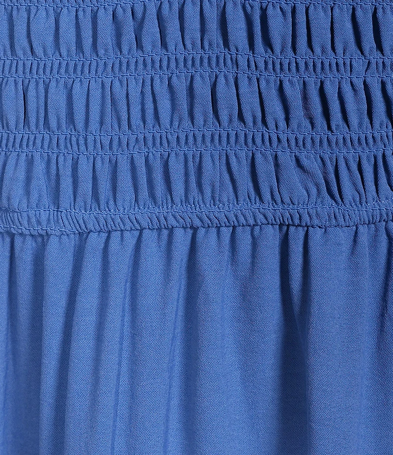 Blu Pepper Smocked V-Neck Flutter Tiered Midi Dress