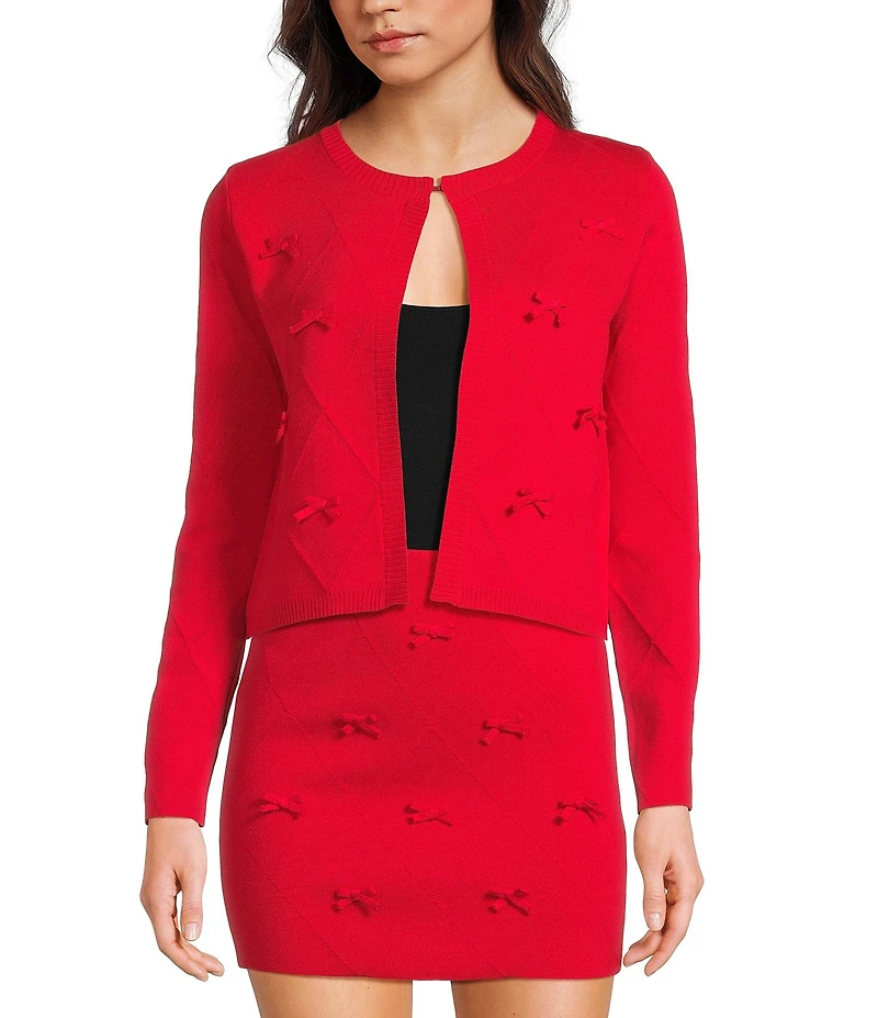 Blu Pepper Solid Long Sleeve Bow Coordinating Cardigan