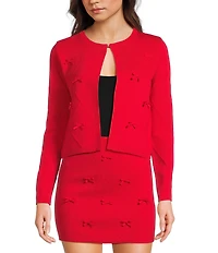 Blu Pepper Solid Long Sleeve Bow Coordinating Cardigan