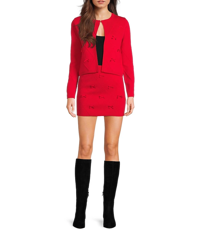 Blu Pepper Solid Long Sleeve Bow Coordinating Cardigan