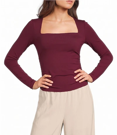 Blu Pepper Square Neck Ruched Side Long Sleeve Top
