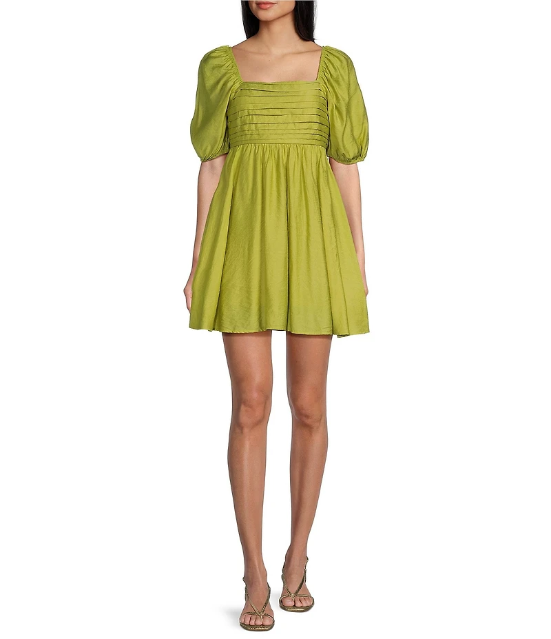 Blu Pepper Square Neck Short Puff Sleeve A-Line Dress