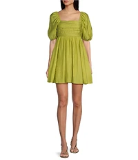 Blu Pepper Square Neck Short Puff Sleeve A-Line Dress