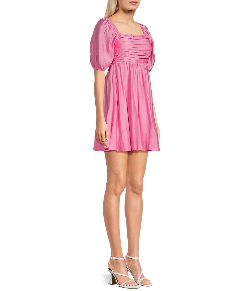 Blu Pepper Square Neck Short Puff Sleeve A-Line Dress