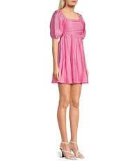 Blu Pepper Square Neck Short Puff Sleeve A-Line Dress