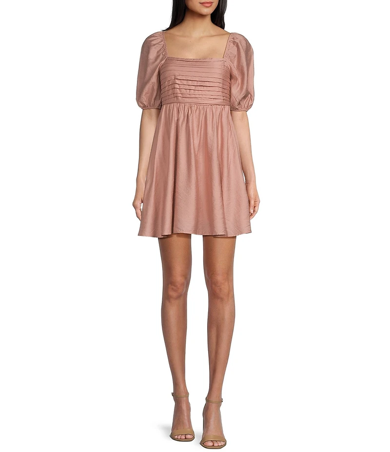 Blu Pepper Square Neck Short Puff Sleeve A-Line Dress