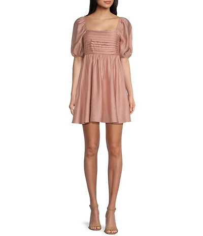 Blu Pepper Square Neck Short Puff Sleeve A-Line Dress