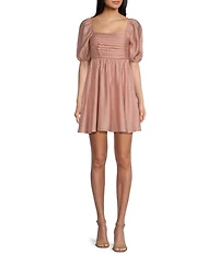 Blu Pepper Square Neck Short Puff Sleeve A-Line Dress