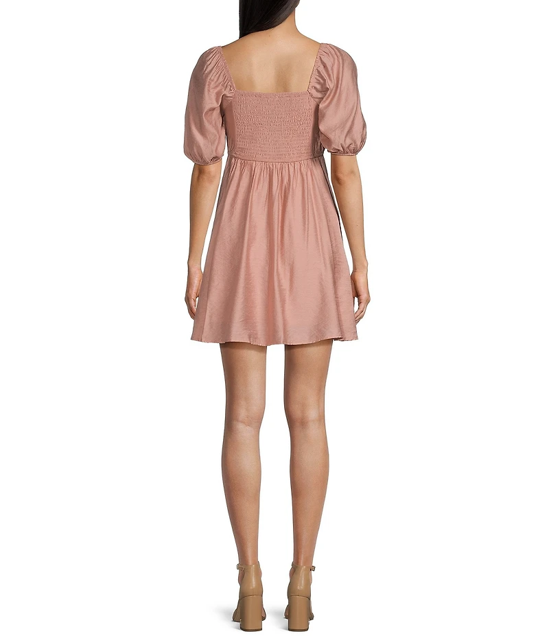 Blu Pepper Square Neck Short Puff Sleeve A-Line Dress