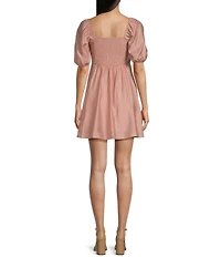 Blu Pepper Square Neck Short Puff Sleeve A-Line Dress