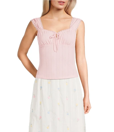 Blu Pepper Square Neck Tie Front Crop Top