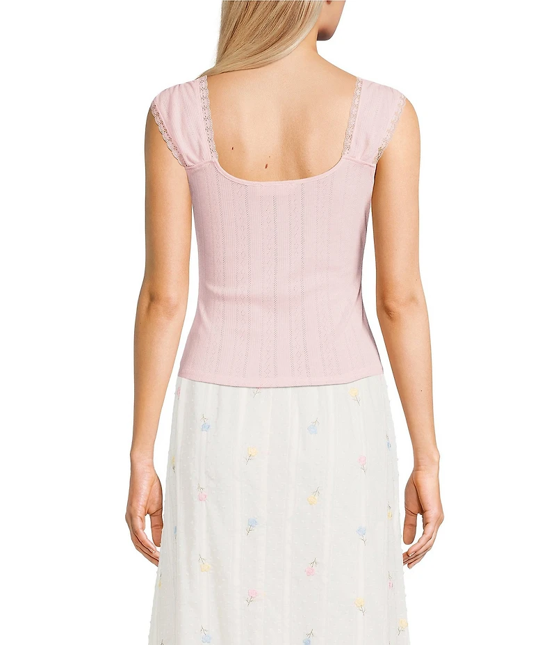 Blu Pepper Square Neck Tie Front Crop Top