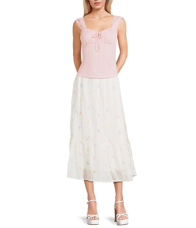 Blu Pepper Square Neck Tie Front Crop Top