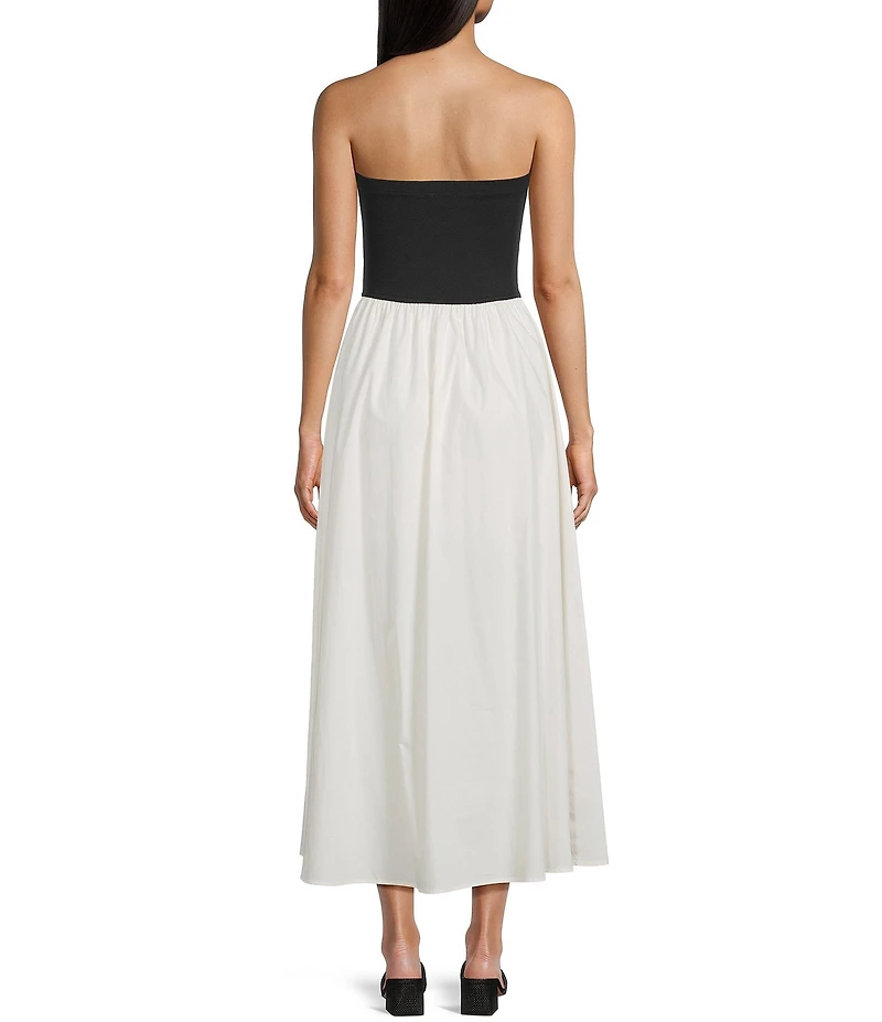 Blu Pepper Strapless Neck Mixed Media Midi Dress