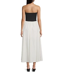 Blu Pepper Strapless Neck Mixed Media Midi Dress